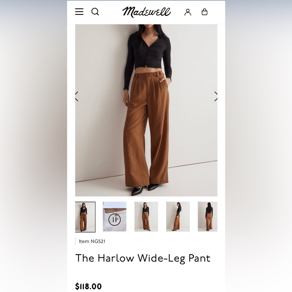 Madewell Harlow Wide-Leg Pant in Chestnut Brown Petite